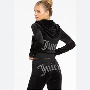JUICY COUTURE Velour OG Bling Tracksuit Hoodie & Pant Set Black